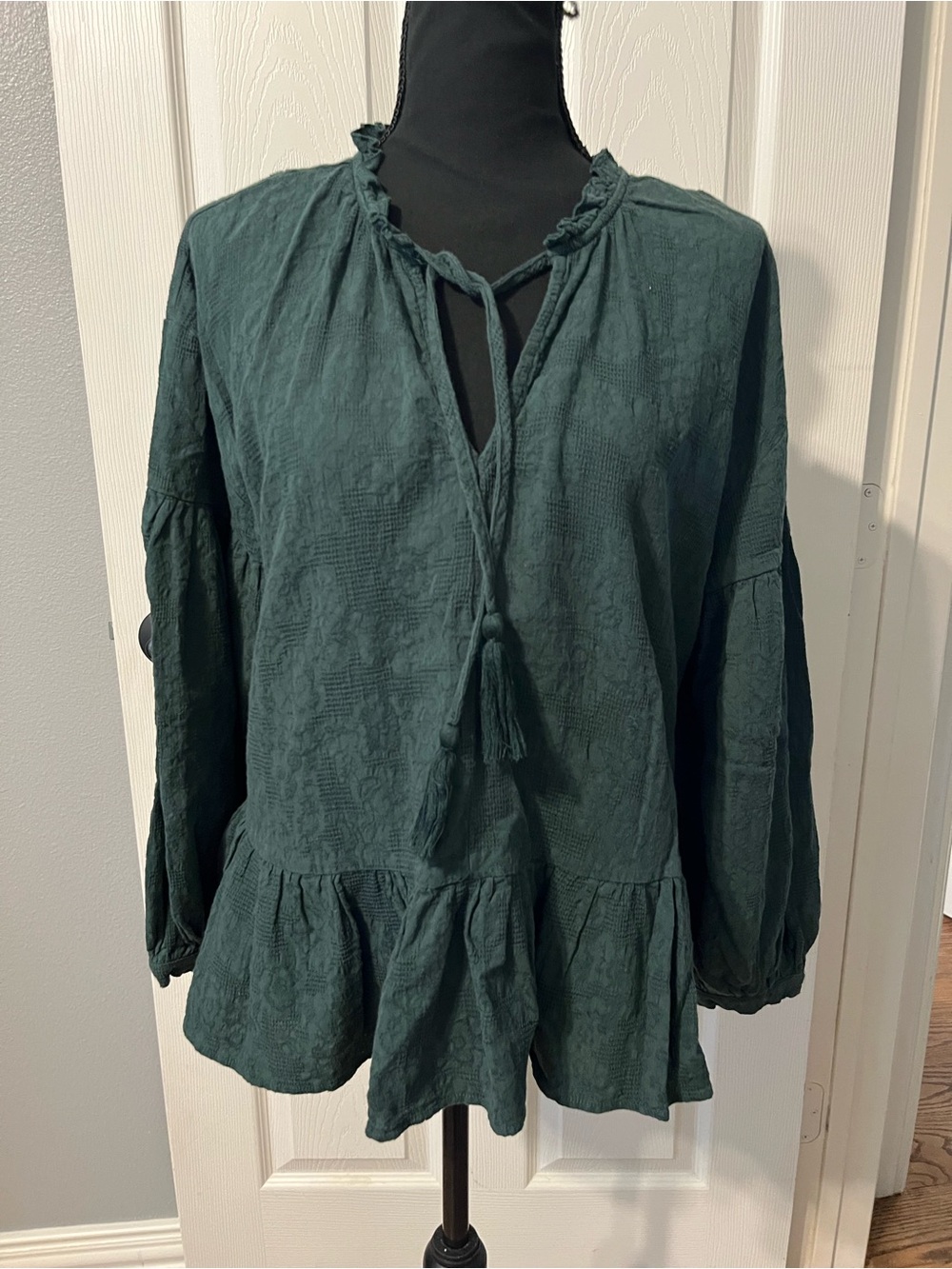 Umgee Dark Green Textured Tassel Peasant Tunic